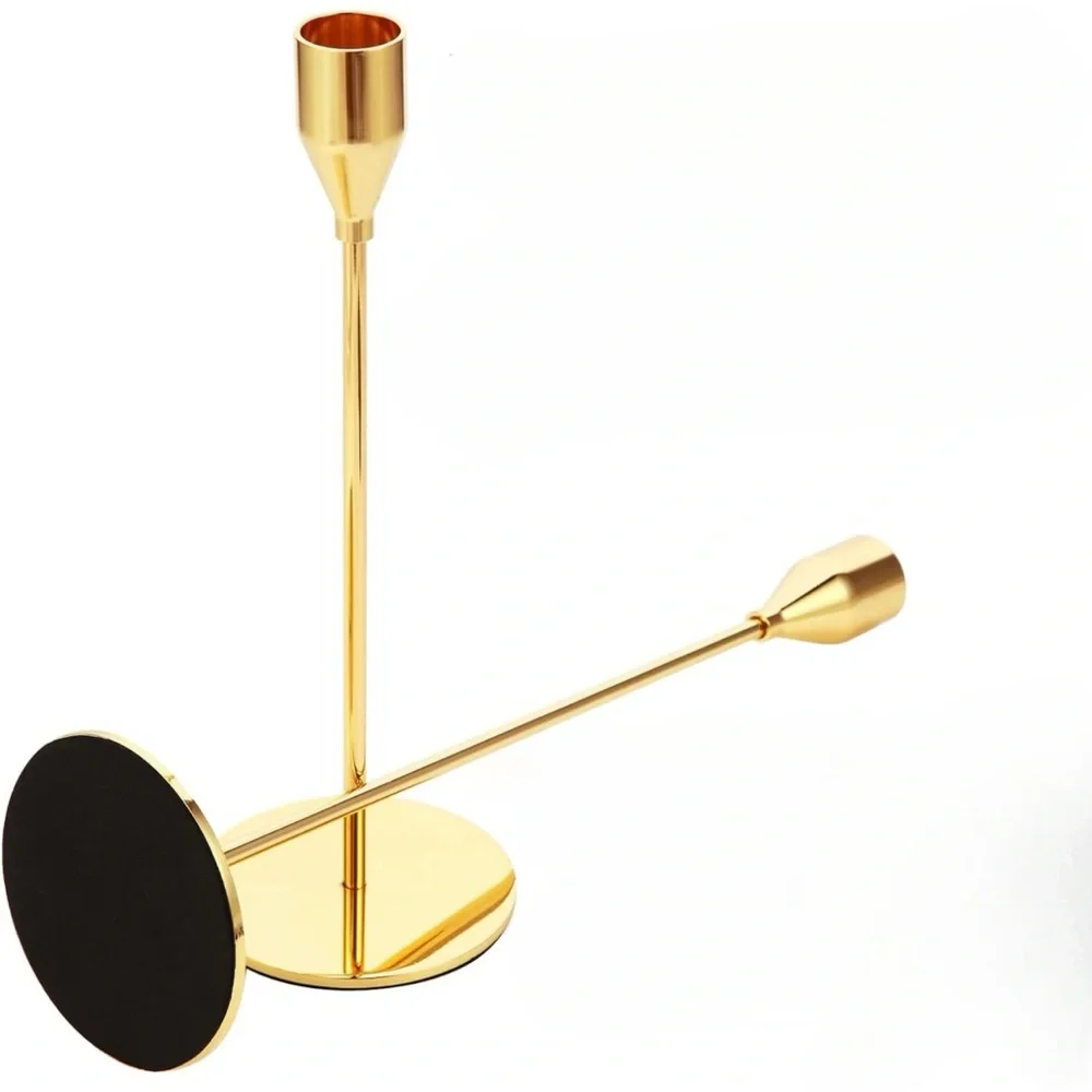 New West Elm (Set of 3) Gold Retro Boho Tapered Candle Candlestick Holders - 13